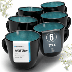 Steingut Kaffeetassen 6 Personen Ibiza TESTSIEGER, Traumhaftes Mediterranes Steingut Tassen Set, Stylisches Tee- und Kaffeebecher Set, Pure Living in Petrol Becher (435ml 6x) Petrol Angebot bei HelloDeals
