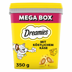 DREAMIES Katzensnacks - 2x350g - mit Käse - Traumhaft knusprige Katzen Leckerlies mit zarter Füllung - Mega Box Käse 350 g (2er Pack) Angebot bei HelloDeals