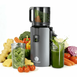 Ventray Ginnie Entsafter | Slow Juicer mit 120 mm Einfüllschacht | 1.2 L Füllvolumen | Doppelte Filterung | Zweite Pressung | BPA-frei | 250W | Einfache Reinigung | Entsafter für Ganze Gemüse und Obst Schwarz Angebot bei HelloDeals
