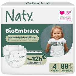 Naty BioEmbrace Baby Windeln, Größe 4 (7–18 kg), 88 Stück Bio Größe 4 (88 Stück) Angebot bei HelloDeals