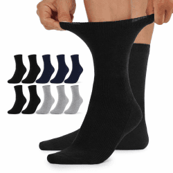 10 Paar Diabetikersocken Herren und Damen ohne Gummibund ohne Naht Diabetiker Socken mit Komfortbund aus Baumwolle 39-42 Schwarz*4+Grau*3+Dunkelblau*3 Angebot bei HelloDeals