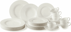 vivo - Villeroy & Boch Group - Basic White Kombiservice 30 teilig, Spülmaschinenfest, Mikrowellensicher, Tafelservice Weiß, Geschirrset, Kaffeeservice, Keramik, Teller, Tassen, Premium Porzellan 30-teiliges Set Modern & Schlicht Elegant & Klassisch Angebot bei HelloDeals