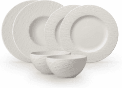 Villeroy & Boch - Manufacture Rock Blanc Geschirrset 6 teilig Weiß, Spülmaschinenfest, Mikrowellensicher, Geschirr Modern, Starter Set, Speiseteller, Pastateller, Müslischalen, Premium Porzellan Starter-Set | 6-tlg. Weiß Angebot bei HelloDeals