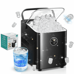 FOHERE Eiswürfelmaschine 14KG, Ice Maker Klein mit Griff, Selbstreinigend Tiefschwarz Angebot bei HelloDeals