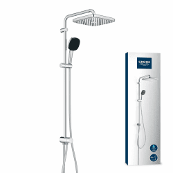 GROHE Vitalio 250, Duschset ohne Armatur, wassersparend, 8l pro Min (Regendusche für vorhandene Duscharmaturen, Duschkopf 2 Strahlarten, Duschstange 104cm, Duschsystem), eckig, chrom, 26986001 104cm Brausestange (Übergröße) Angebot bei HelloDeals