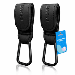 2 Stück Kinderwagen Haken für Taschen Wickeltaschen, Leder Universelles Kinderwagen Zubehör Kinderwagenhaken für Stroller, Kinderwagen, Anhänger, Rollator, Fahrradanhänger(Schwarz) Angebot bei HelloDeals