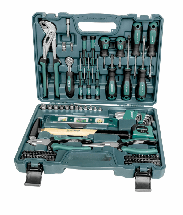 Brüder Mannesmann Werkzeugkoffer, 87-teilig - Werkzeugset mit Werkzeug aus Chrom-Vanadium-Stahl - inkl. Schraubendreher, Zangen, Hammer, Wasserwaage, Stecknüsse & Bits | M29084 Angebot bei HelloDeals