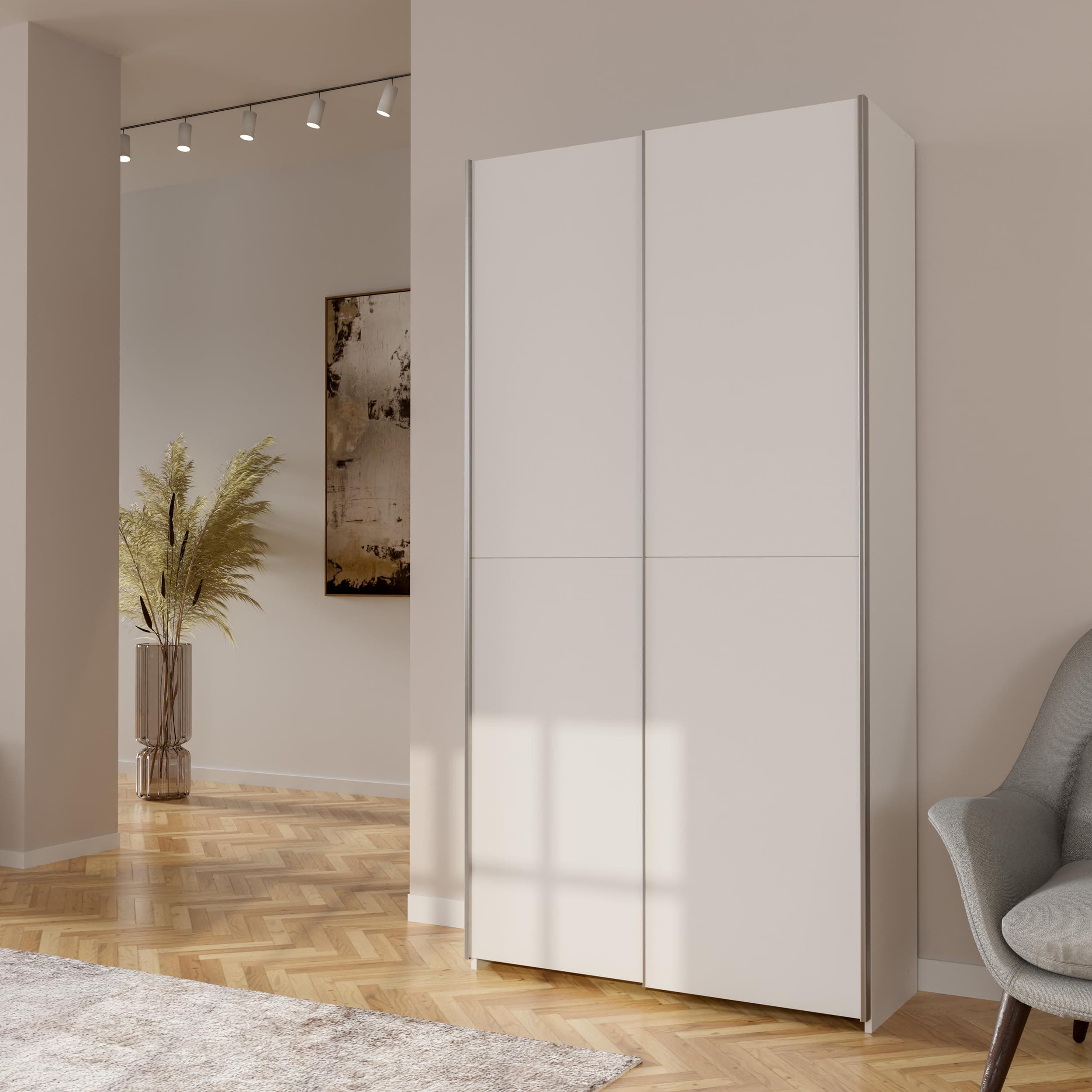 Forte Home Nook Merhzweckschrank 100 40, moderner Schwebetürenschrank mit 2 Türen, schmal, Flur, Holzwerkstoff, Weiß, 100,1 cm breit x 190,5 cm hoch x 39,1 cm tief Schwebetürenschrank 100 cm breit Angebot bei HelloDeals