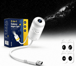 VanSmaGo 2-in-1 USB Galaxy Projector Dimmbar & 360° Rotation Nachtlicht Weiß Mini Angebot bei HelloDeals