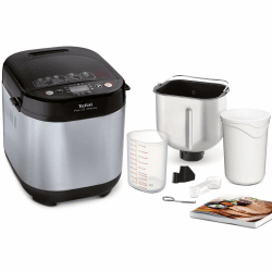 Tefal Brotbackautomat Pain & Délices, 20 Backprogramme, 3 Brotgrößen und Bräunungsstufen einstellbar, auch für Kuchen - Pizza - Nudelteig, Backform antihaftbeschichtet, schwarz/Edelstahl, PF240E Angebot bei HelloDeals