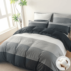 Bettwäsche 135x200 Baumwolle 2teilig - Gestreift Schwarz 01 2Teilig | 135x200cm Gestreift Schwarz 01 Angebot bei HelloDeals