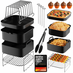 Airfryer Zubehör Set mit Silikonform für Cosori, Philips, Ninja, Tefal Quadratisches Set Angebot bei HelloDeals