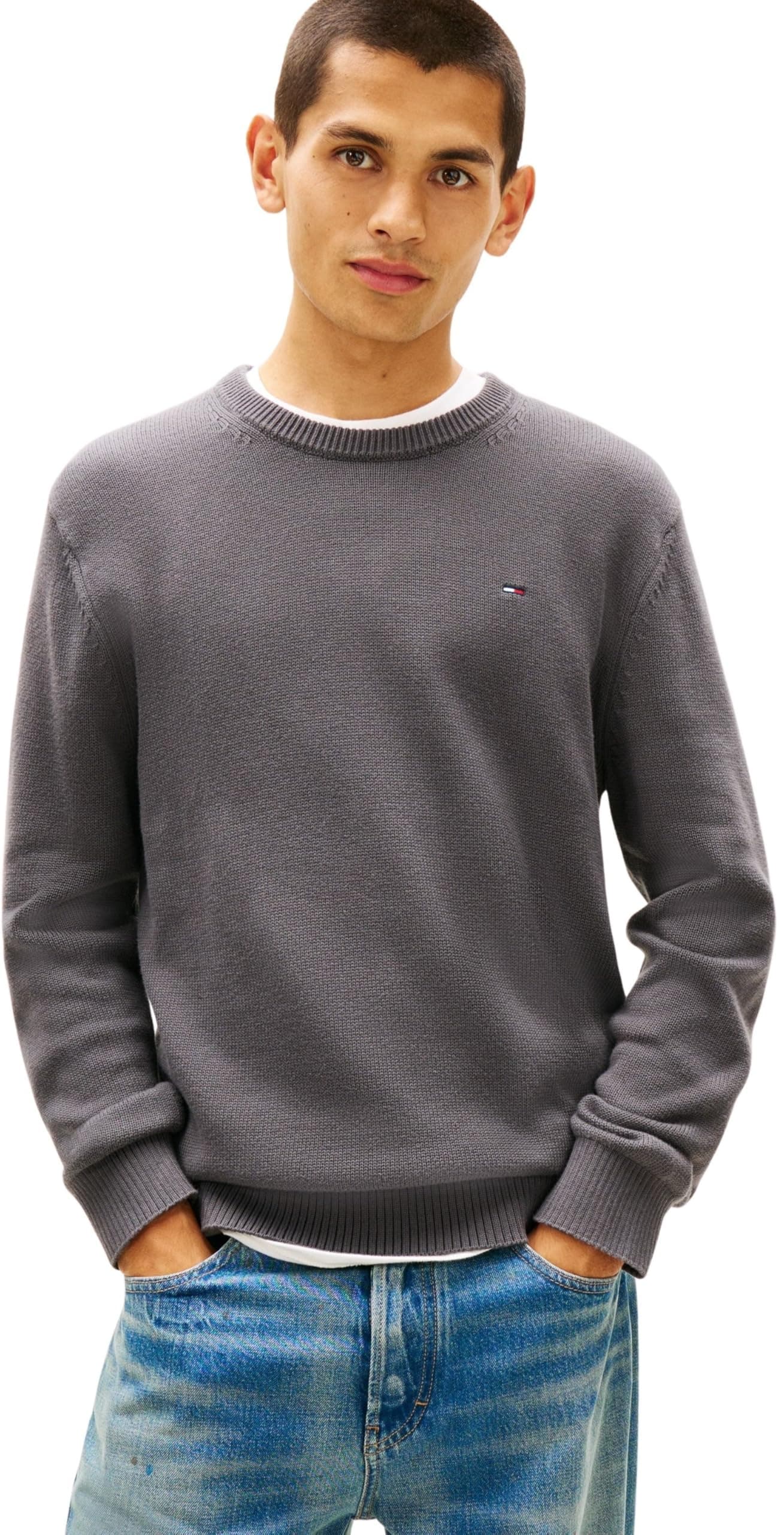Tommy Jeans Herren Pullover Sweater Slim Fit S Grey (Washed Black) Angebot bei HelloDeals