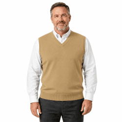 Krumba Herren Pullover Weste für ÜberGröße: Hoch Groß V Ausschnitt StRücken Ärmellos Baumwolle Pullunder XXL Tan Angebot bei HelloDeals