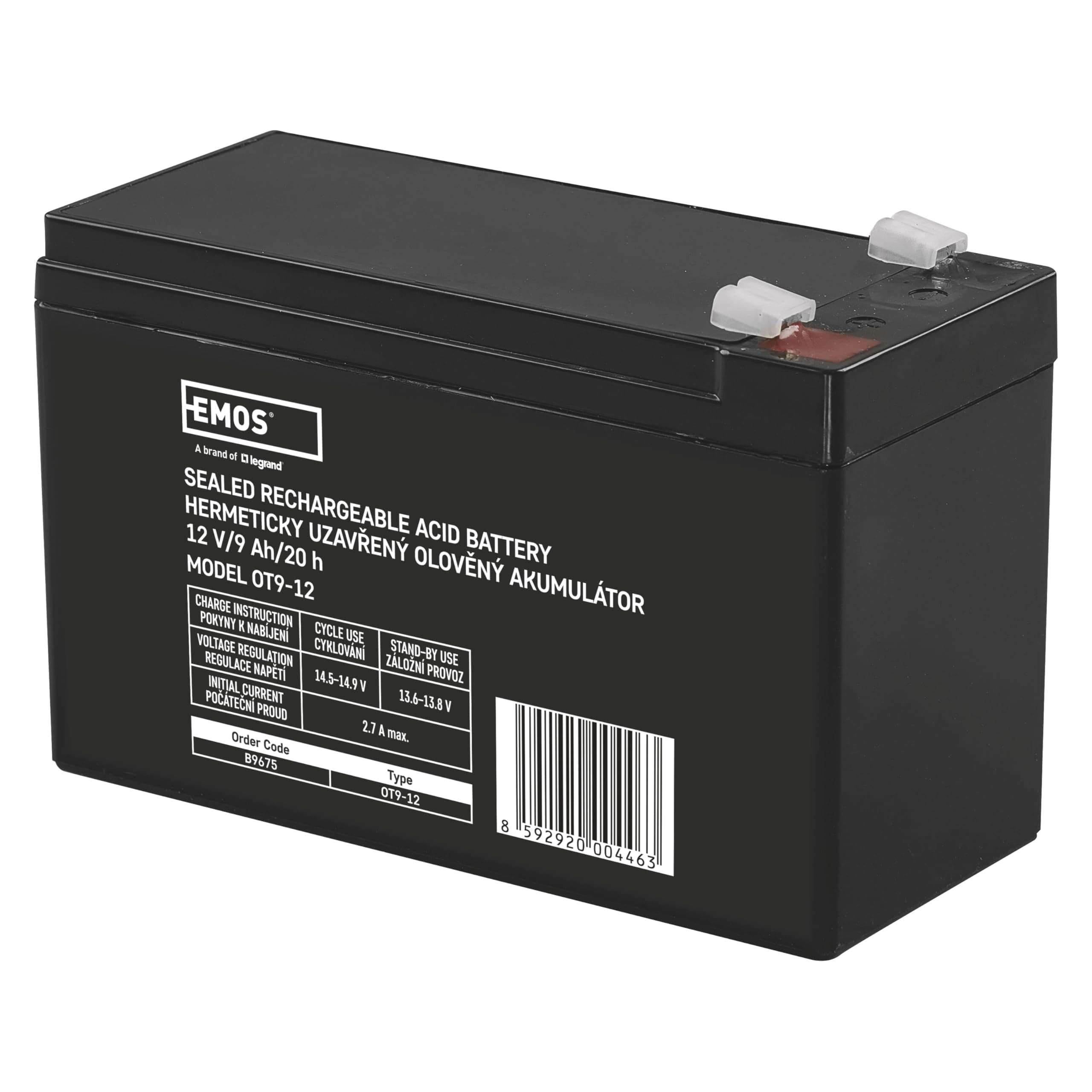 EMOS - Wartungsfreier Bleiakku - 12V 9Ah - AGM Batterie - Faston 6,3mm Anschluss - Für USV-Geräte - 151x65x94 mm Single Angebot bei HelloDeals