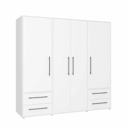 FORTE Jupiter Schrank 200 210, weißer Kleiderschrank, Drehtürenschrank, 3-türig, mit 2 Schubladen und Einlegeböden, Weiß, 206 cm breit x 59 cm tief x 200 cm hoch Weiß 206 x 200 x 60 cm 4-türig Angebot bei HelloDeals