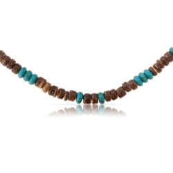Made by Nami Surfer Halskette mit Kokosnuss Perlen - Herren Surfer-Kette Holz-Perlen - Handmade Strand-Schmuck - Wasserfest Braun / Türkis Angebot bei HelloDeals