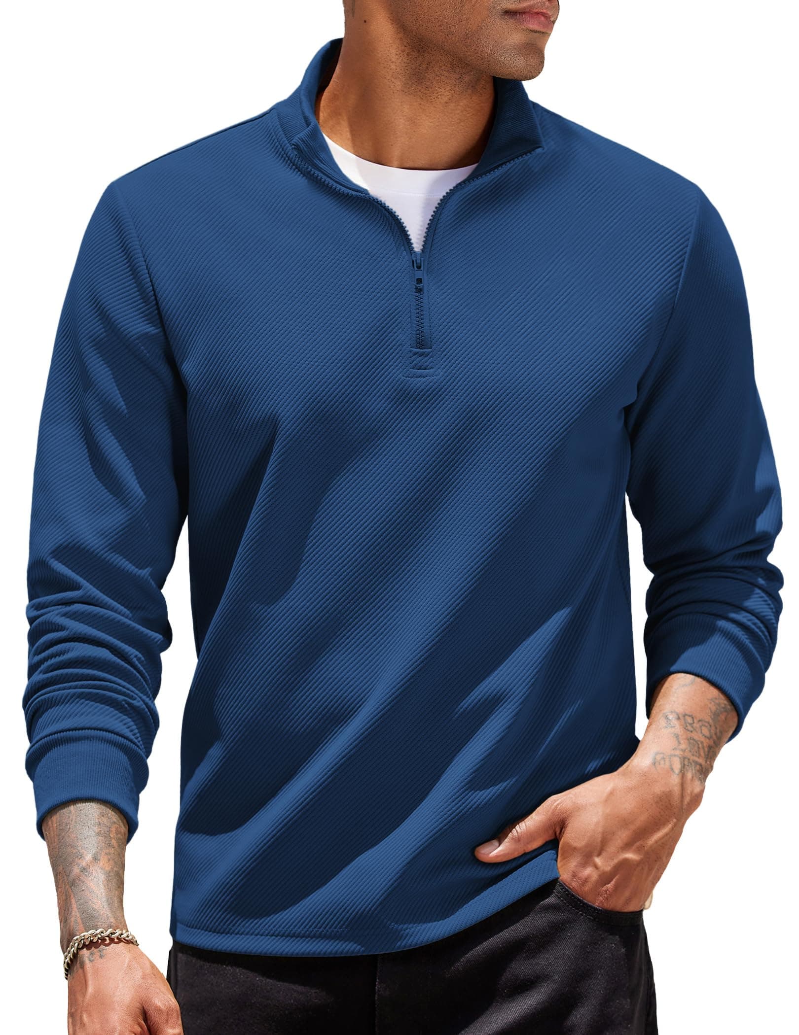 COOFANDY Herren Sweatshirt 1/4 Zip Pullover Langarm Troyer L Mittelblau Angebot bei HelloDeals