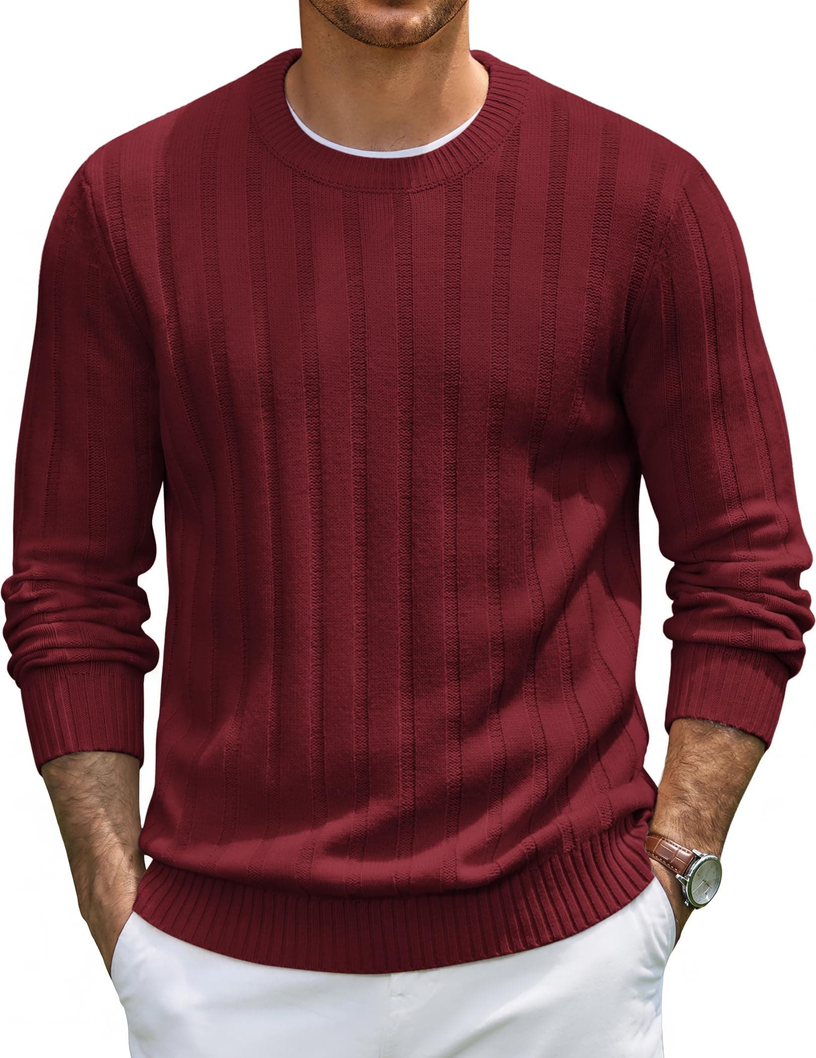 COOFANDY Pullover Herren Elegant Sweater Business Strickpullover M Rotwein Angebot bei HelloDeals