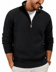 PJ PAUL JONES Pullover Herren 1/4 Zip Troyer Winter Strickpullover Sweater XL Schwarz Angebot bei HelloDeals