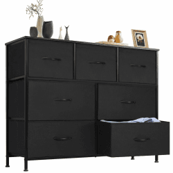 Sweetcrispy Kommode mit 7 stoffschubladen,Sideboard,Schwarz Schwarz 30T x 100B x 77H cm (7 Schubladen) Angebot bei HelloDeals