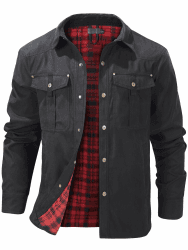 Mr.Stream Herren Karierte Flanellfutter Jacke Hemdjacke Übergangsjacke Leicht Stehkragen Feldjacke Cargo Herbstjacke Snap Western Cowboy Jacken XL Schwarz Angebot bei HelloDeals
