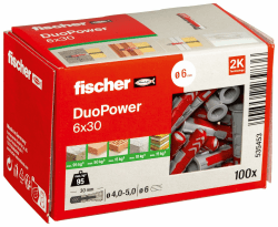 fischer DuoPower 6 x 30, Universaldübel, leistungsstarker 2-Komponenten-Dübel, Kunststoffdübel zur Befestigung in Beton, Ziegeln, Stein, Gipskarton uvm., ohne Schrauben, 100 Stück 6 x 30 Ohne Schraube Faltschachtel Angebot bei HelloDeals