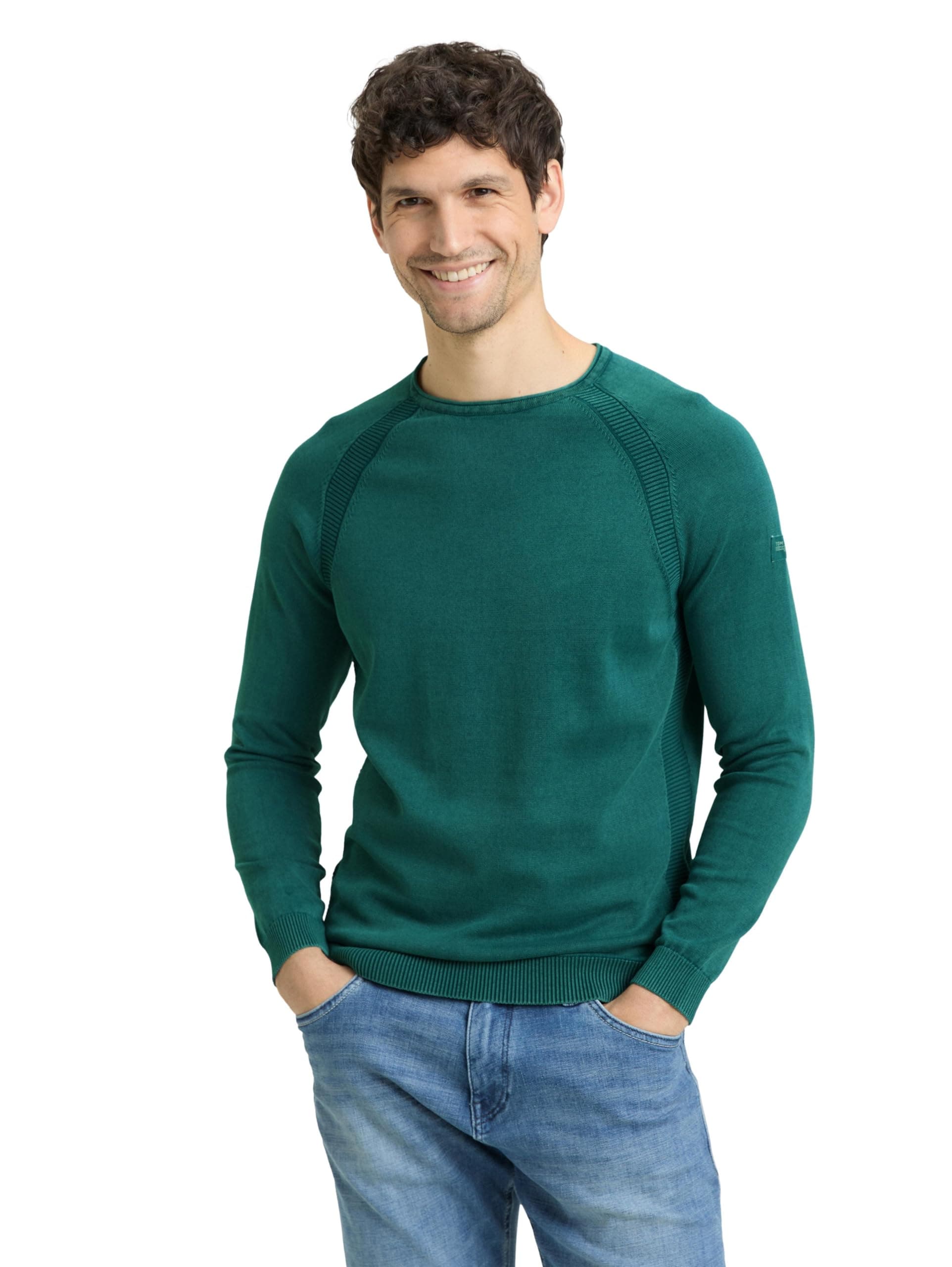 TOM TAILOR Herren Strickpullover mit Rundhalsausschnitt S 12818 - Deep Meadow Green Angebot bei HelloDeals