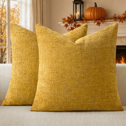a moment Kissenbezug Herbst 40x40 Gelb Chenille 2er Set Kissenbezüge Gelb 40 x 40 cm, 2 Stück Angebot bei HelloDeals