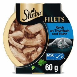 SHEBA Filets Adult Katzenfutter in Sauce mit Huhn und Thunfisch 16 x 60g Schale Thunfisch Huhn 960 g (1er Pack) Angebot bei HelloDeals
