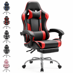 Sweetcrispy Gaming Stuhl,Ergonomischer Bürostuhl mit Fußstütze,Gamer PC Stühle mit Kopfstütze Lendenkissen,90-150° einstellbar Gaming Chair,Leder Drehbar Schreibtischstuhl Computerstuhl,Rot Angebot bei HelloDeals