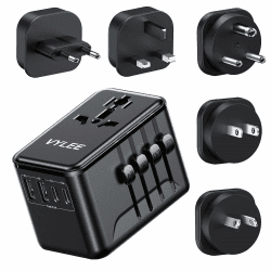 VYLEE Reiseadapter Weltweit, Universal Reisestecker, Steckdosenadapter Schwarz Angebot bei HelloDeals