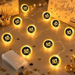 50. Geburtstag Deko - 1.2M 10 LED Lichterkette Batteriebetrieben Schwarzgold 1.2M-50th Angebot bei HelloDeals