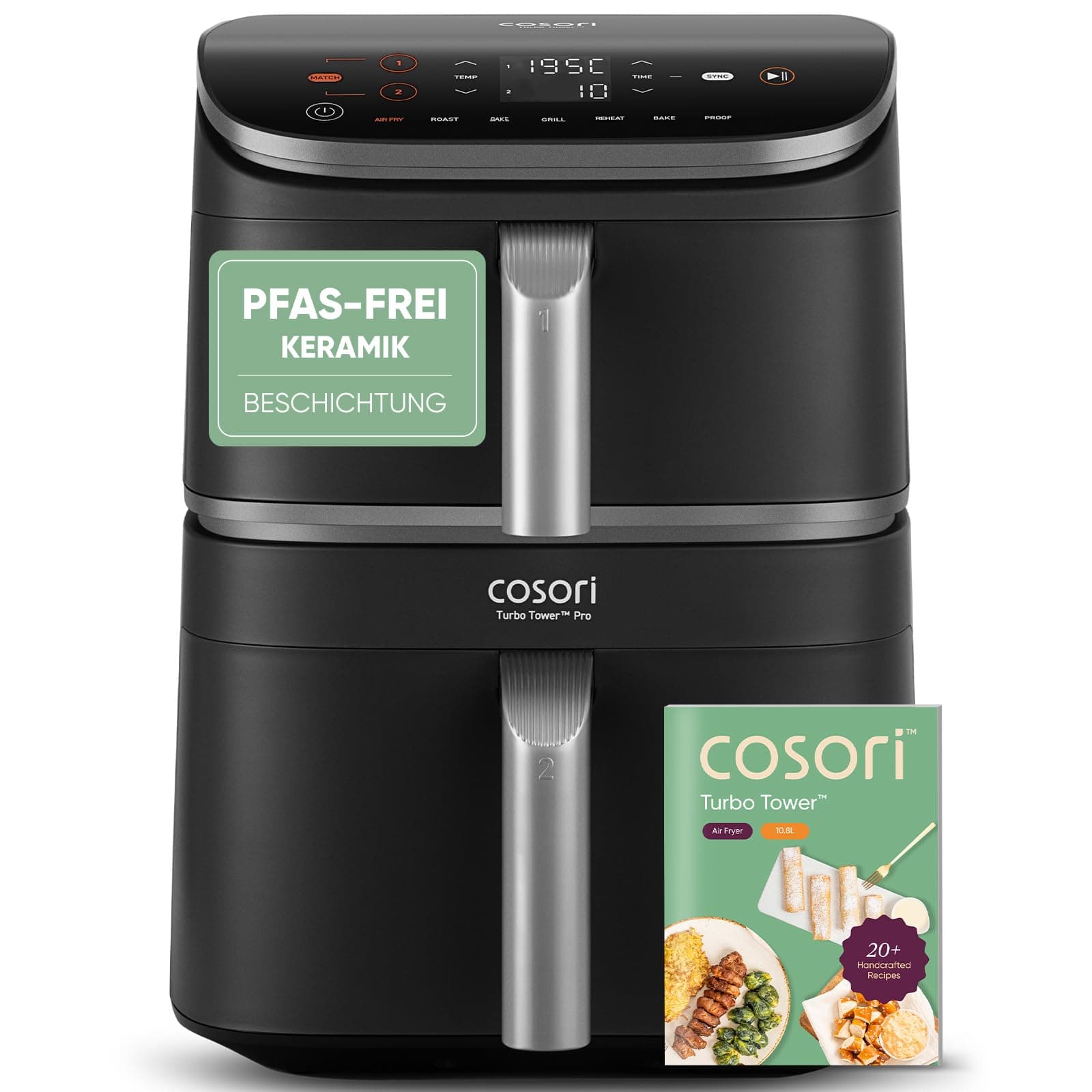 Cosori Airfryer, Turbo Tower Pro, 10,8L Dual Blaze Tech 10,8L Platzsparend + DualBlaze Silbergrau Angebot bei HelloDeals