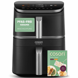 Cosori Airfryer, Turbo Tower Pro, 10,8L Dual Blaze Tech 10,8L Platzsparend + DualBlaze Silbergrau Angebot bei HelloDeals