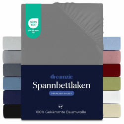 Dreamzie - Spannbettlaken - 140x200cm - 100% Gekämmte Baumwolle - Jersey 140 x 200 cm Anthrazit Angebot bei HelloDeals
