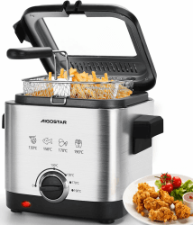 Aigostar Mini Fritteuse mit Öl 1,5L, Friteuse Klein Edelstahl 1000W, Silber Angebot bei HelloDeals