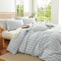 Lanqinglv Bettwäsche 155x220 Baumwolle Gestreift Blau Weiß,Leinenoptik Xyt - Gestreift Blau 2tlg.155x220cm+80x80cm*1 Angebot bei HelloDeals