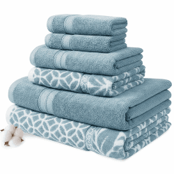 Modern Threads Trefoil Filigranes 6-teiliges Wende-Handtuch-Set, gefärbt, Jacquard, Badetücher, Handtücher und Waschlappen, super saugfähig und schnell trocknend, 100% gekämmte Baumwolle Standard Sterling Blue Angebot bei HelloDeals