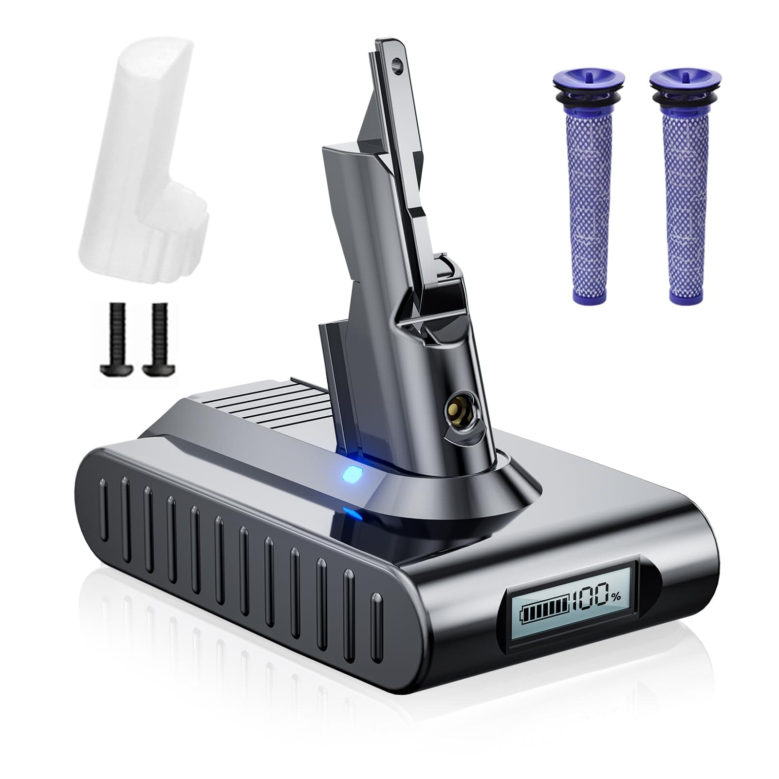 V7 Akku für Dyson, Ersatzakku für Dyson SV11 Kompatibel mit V7 SV11 Animal Motorhead Trigger Fluffy Matress Staubsauger 229687 mit LED Display(2 Filter+1 Schraubendreher+2 Schrauben+1Schaltersperre) Gray V7 LCD Angebot bei HelloDeals
