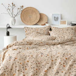 Freyamy Blumen Braun Bettwäsche 220x240 3tlg Chic Botanisches Aesthetic Blumen - 1 220x240cm*1 + 80x80cm*2 Angebot bei HelloDeals