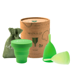 Edicare, Menstruationstasse, Menstrual Cup, Enthält zwei Tassen, 1 Sterilisator und 1 Tragetasche, Medizinisches Silikon, Weich, 100% Sicher (Organic Edition, S)