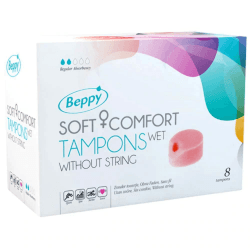 Beppy WET 8 Stück in der Box - einzeln hygienisch verpackt, feucht, ohne Faden - Soft + Comfort Tampons/Schwamm tampons, für mehr Freiheiten während der Periode (Liebe, Sauna, Sport, Schwimmen)