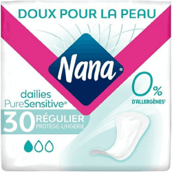 Nana PureSensitive Regular Slipeinlagen, langer und saugfähiger Schutz für empfindliche Haut – 0% Allergene*, Duft, Farbstoffe – 30 Slipeinlagen, 4 Stück (120 Stück)