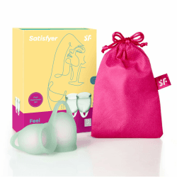 Satisfyer, Menstruationstasse, 'Feel Confident - Menstrual Cup Set', 2 Stück, 15 & 20 ml, wiederverwendbar, nachhaltig, einfache Reinigung, Farbe:hellgrün