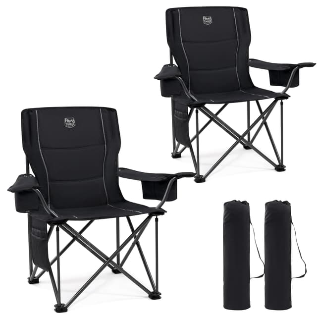 TIMBER RIDGE XXL Campingstuhl 🏕️ Faltbar 200KG Belastbar Übergroßer Bequem Gepolster Klappstuhl Camp Garten Balkon Strand Camping Stuhl Sessel Gartenstuhl Anglerstuhl Regiestuhl Schwarz 2 Pcs