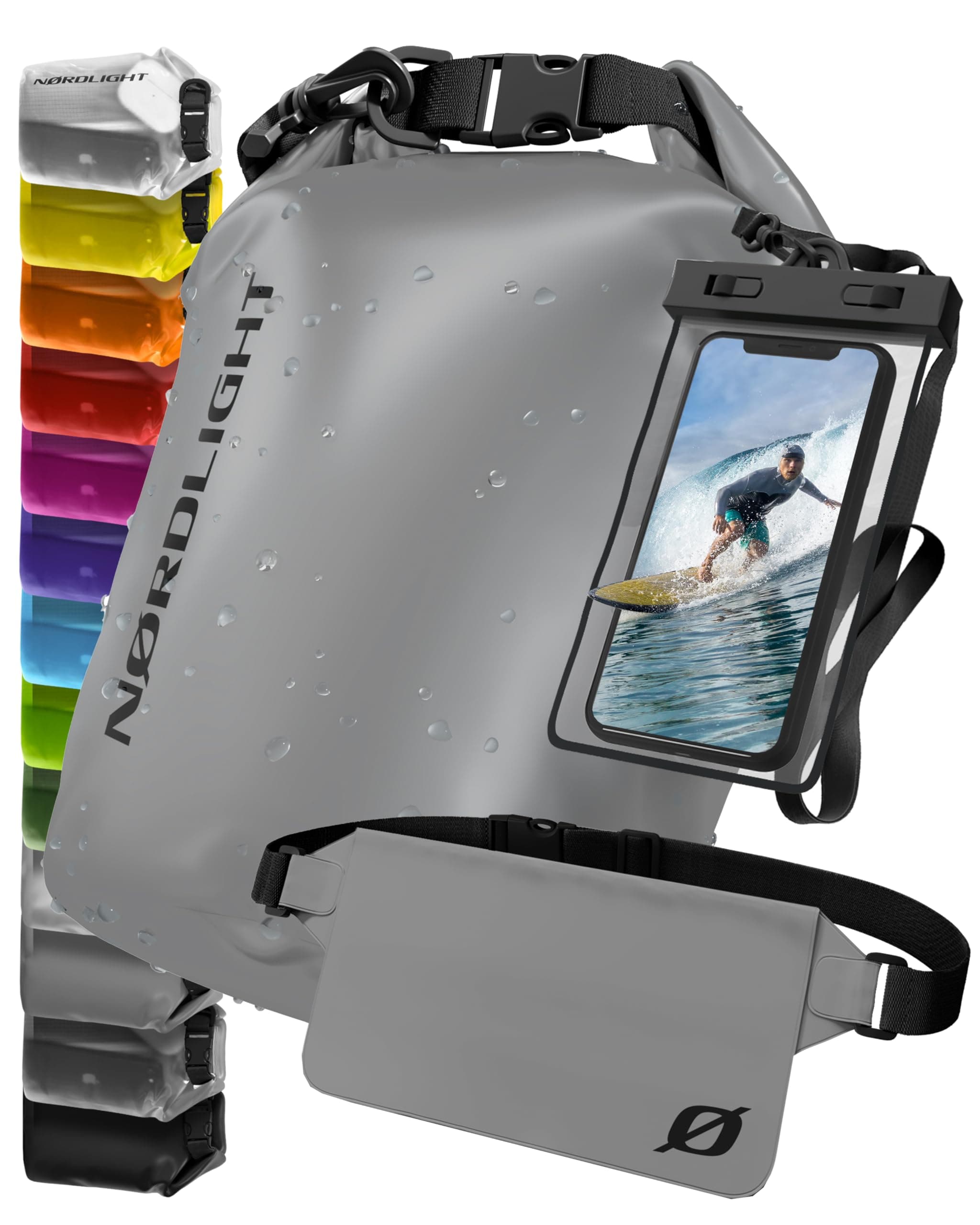 Nørdlight Dry Bag wasserdichte Tasche - 10L Set Grau (Set, Blickdicht) 🌊📱