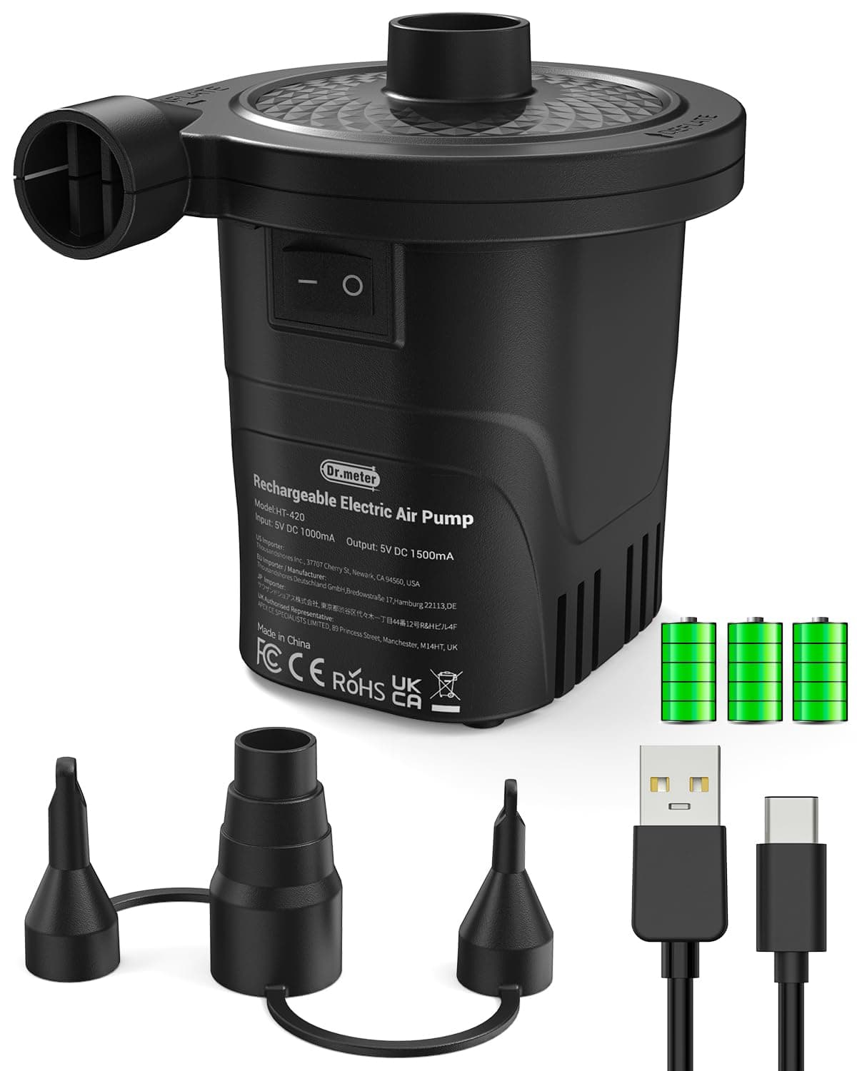 Elektrische Luftpumpe, Dr.meter 4000mAh Wiederaufladbare Akku Luftpumpe đđ