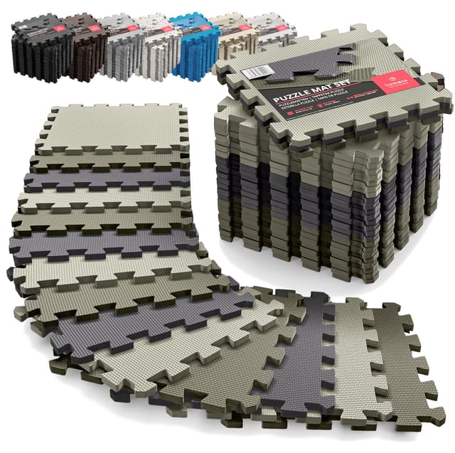 Schutzmatten Bodenschutzmatte Set Sportmatte Gymnastikmatte Puzzlematte: Puzzle Sportgeräte Matte Fitnessmatte Turnmatte Unterlegmatte Bodenmatte Sport Mat Trainingsmatte Gummimatte Yogamatte Fitness Camouflage Trio | 18 Matten | 1,67 M² 32L x 32B x 1D cm