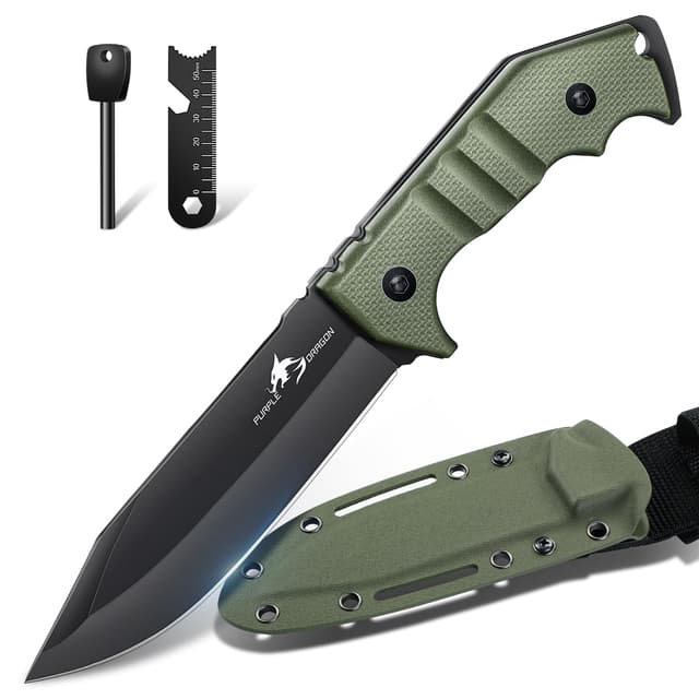 🐉 Lila Drache Survival Messer 🪓 Feststehende Klinge mit Grüner Kydex Scheide